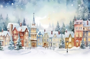 Fototapeta premium Christmas city landscape background, winter illustration