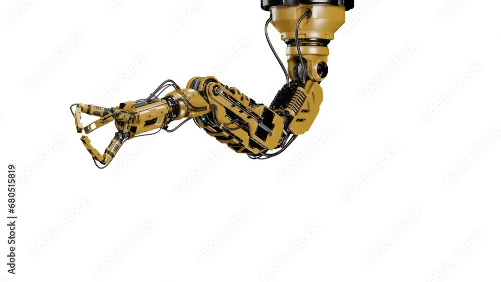 Fototapete robotic arm or yellow mechanical hand computing different movements. industrial robot manipulator sh