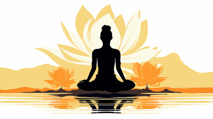 A Silhouette Of A Woman Sitting In A Lotus Pose - Yoga meditation in lotus pose by man silhouette