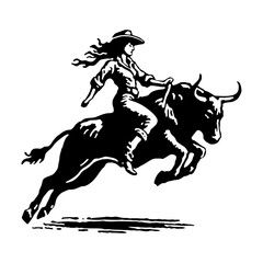 Hand Drawn Illustration of a Woman Bull Rider 