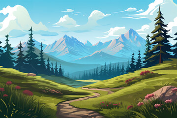 Cartoon Mountain Valley