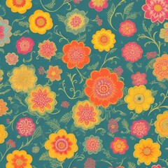 Hand-drawn Seamless Coloring Floral pattern Background Design.Retro Vintage Flower  Elegant Isolated Motif Texture Wallpaper Illustration.Beautiful Decoration Textile Ornate Element Vector Art.