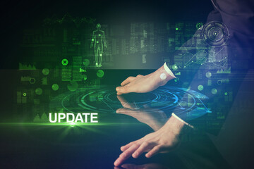 Businessman touching huge display concept