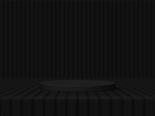 Black podium with line vintage sun rays background design. Vector illustration