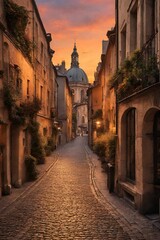 Fototapeta premium Historic European Cityscape at Sunset.