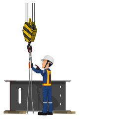 A worker is checking lifting gears such as slings and shackles are good working condition