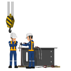 A worker is reporting the problem about lifting equipment to his supervisor