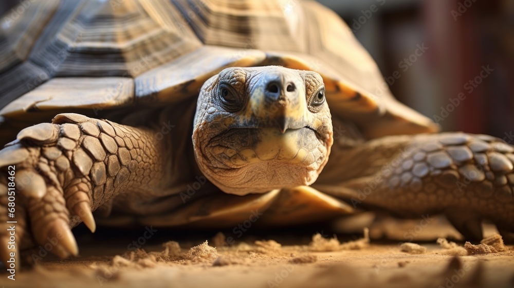 Wall mural A close up of a tortoise with its head turned to the side, AI