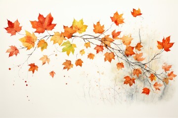 Naklejka na ściany i meble watercolor autumn background with orange seasonal leaves