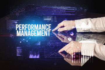 Businessman touching huge screen concept