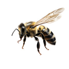 Portrait of a bee flying isolated on transparent background