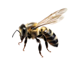 Poster Portrait of a bee flying isolated on transparent background © The Stock Guy