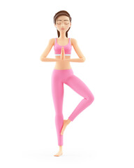 3d sporty woman in yoga tree pose