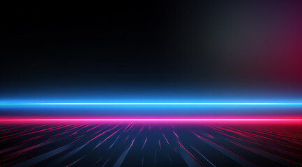 Red, purple and blue neon lights create a sleek, contrasting glow in an abstract setting. - obrazy, fototapety, plakaty