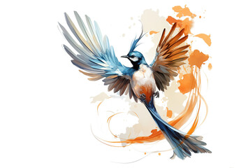 Fototapeta premium Image of painting asian paradise flycatcher bird on a white background., Birds., Wildlife Animals.