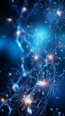 Abstract backgrounds of neurons working inside brain, neuron link Neurons and synapse like structures depicting brain chemistry. Vertical orientation. 
