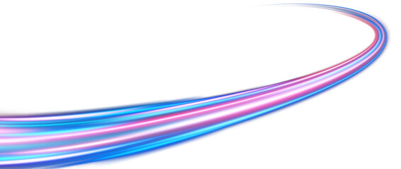 Blue and red neon wavy lines. Red blue special effect, speed police line. Magic of moving fast lines. Laser beams. Particle motion effect. Acceleration speed motion on night road. PNG.