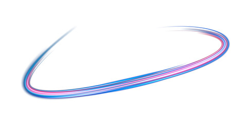 Blue and red neon wavy lines. Red blue special effect, speed police line. Magic of moving fast lines. Laser beams. Particle motion effect. Acceleration speed motion on night road. PNG.