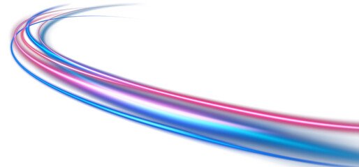 Blue and red neon wavy lines. Red blue special effect, speed police line. Magic of moving fast lines. Laser beams. Particle motion effect. Acceleration speed motion on night road. PNG. © Orange Sky