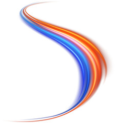 Obraz premium Blue and red neon wavy lines. Red blue special effect, speed police line. Magic of moving fast lines. Laser beams. Particle motion effect. Acceleration speed motion on night road. PNG.