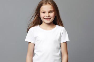 Obraz premium White blank t shirt mock up. Girl grey wall background