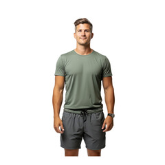 Fototapeta premium Full body shot of a US male model wearing a comfortable tshirt