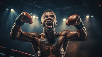 Fototapeta na wymiar Boxing triumph: boxer's win in an intense showdown