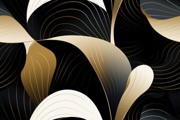luxury abstract seamless pattern with gold black and white waves