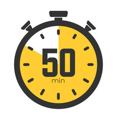 Fifty minutes stopwatch symbol, timer icon, cooking time, 50 minutes countdown, sport or cosmetic or chemical application time, 50 min waiting time on a transparent background. Stock illustration