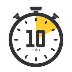 Ten minutes stopwatch symbol, timer icon, cooking time, 10 minutes countdown, sport or cosmetic or chemical application time, 10 min waiting time on a transparent background. Vector illustration