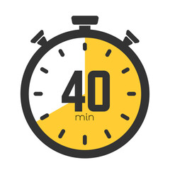 Forty minutes stopwatch symbol, timer icon, cooking time, 40 minutes countdown, sport or cosmetic or chemical application time, 40 min waiting time on a transparent background. Vector illustration