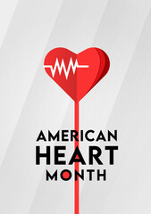 American heart month design. Vector illustration of heart and beat for education, background, banner, poster - obrazy, fototapety, plakaty