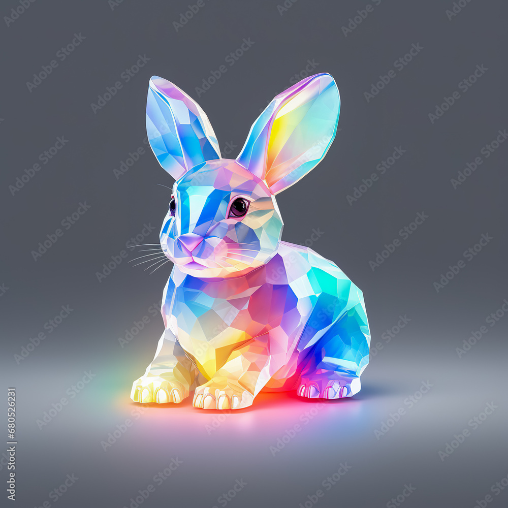 Poster Holographic of rabbit.  Holographic textured. Iridescent rainbow foil.