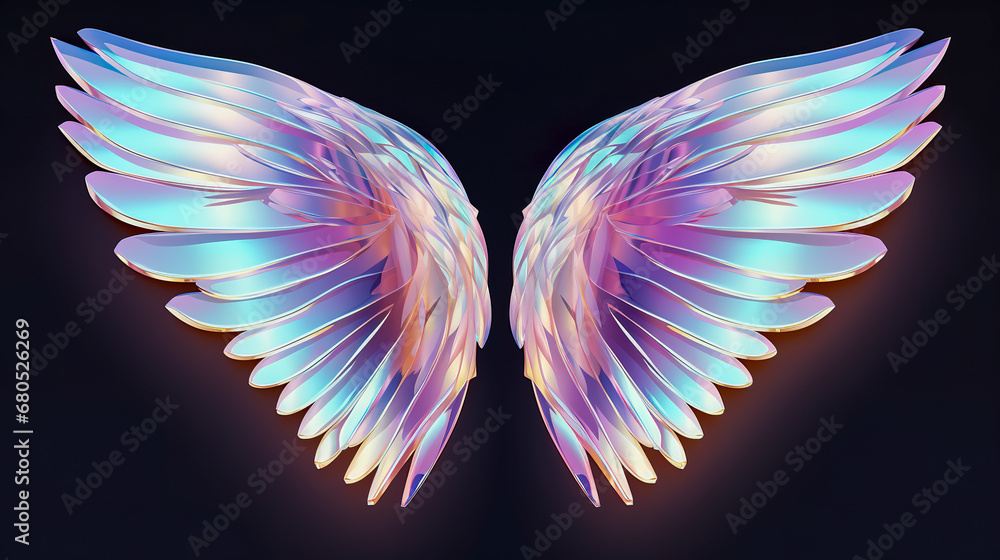 Poster holographic of wing. holographic textured. iridescent rainbow foil.