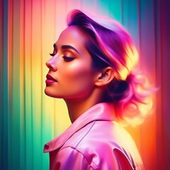 beautiful young woman with neon light and hairstyle, colorful neon lights beautiful young woman with neon light and hairstyle, colorful neon lights beautiful young female model with colorful rainbow h
