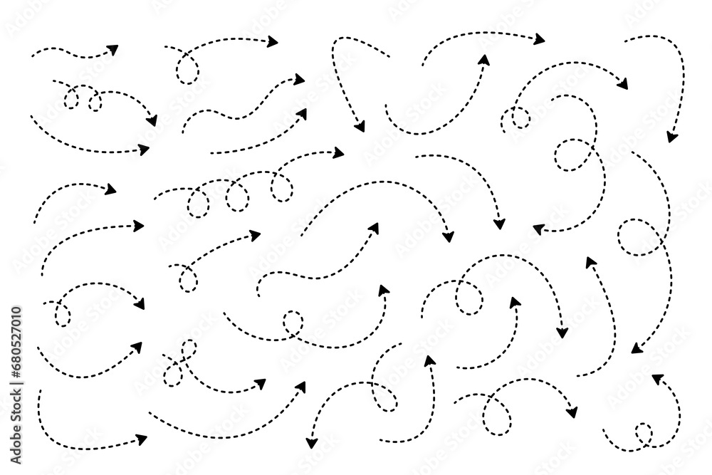 Poster curved dotted arrow. zigzag arrow stripes design with dotted lines. thin arrows. vector illustration