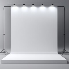 white studio stand with lighting white studio stand with lighting blank banner for advertising. 3d rendering