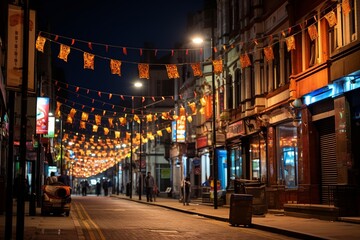 Fototapeta na wymiar Ramadan Street Festivity: Lanterns, Lights, and Community