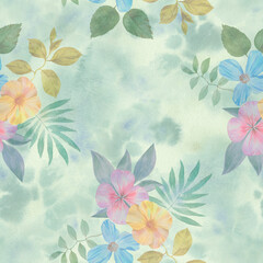 Obraz premium seamless botanical pattern, watercolor flowers with leaves on an abstract background