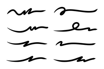 strokes, underlines, highlighter marker strokes, wave brush marks.