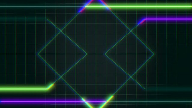 Vibrant and futuristic, this digital background showcases neon lines and shapes. Perfect for websites or video games, it adds a modern and exciting touch to any visual project