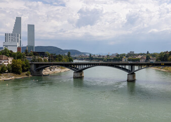 Naklejka premium View over the Rhine to the skyline of Basel