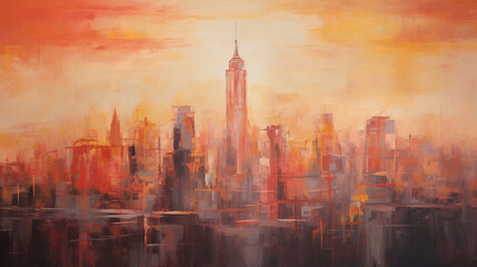 Fototapeta na wymiar An expressionist portrayal of a bustling cityscape, radiating the intense emotion of melancholy.