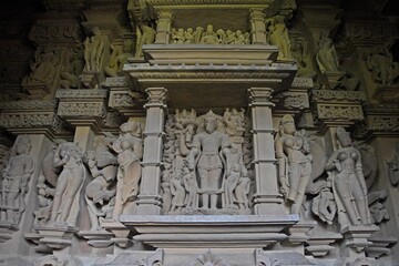 Obraz premium Sculptures on Khajuraho Group of Monuments | UNESCO World Heritage Site, Madhya Pradesh, India