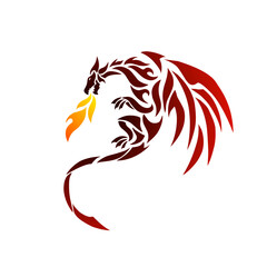 graphic vector illustration of tribal art design flying dragon spitting fire