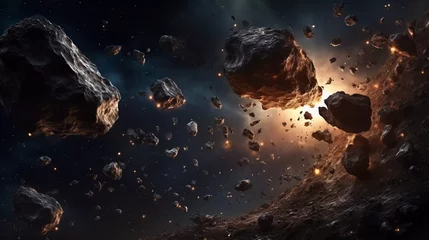 Fototapete Universum Meteorite and asteroid field in Artificial Intelligence for sci fi or space exploration backgrounds