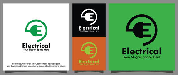 Letter E and Lightning electrical logo template
 - obrazy, fototapety, plakaty