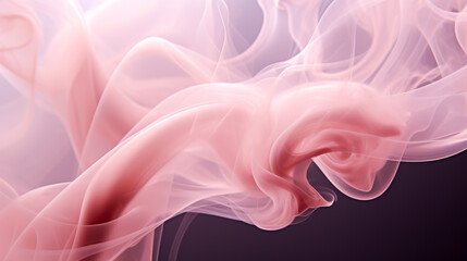 Contrast abstract background of tender swirls of pastel pink dance on black backdrop. Soft wavy silk textures exude tranquil serenity, reminiscent of silk veils