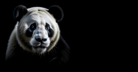 a big panda on a black background. a wild animal. artificial intelligence generator, AI, neural...