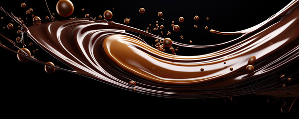 Milk brown chocolate splashes in the air,